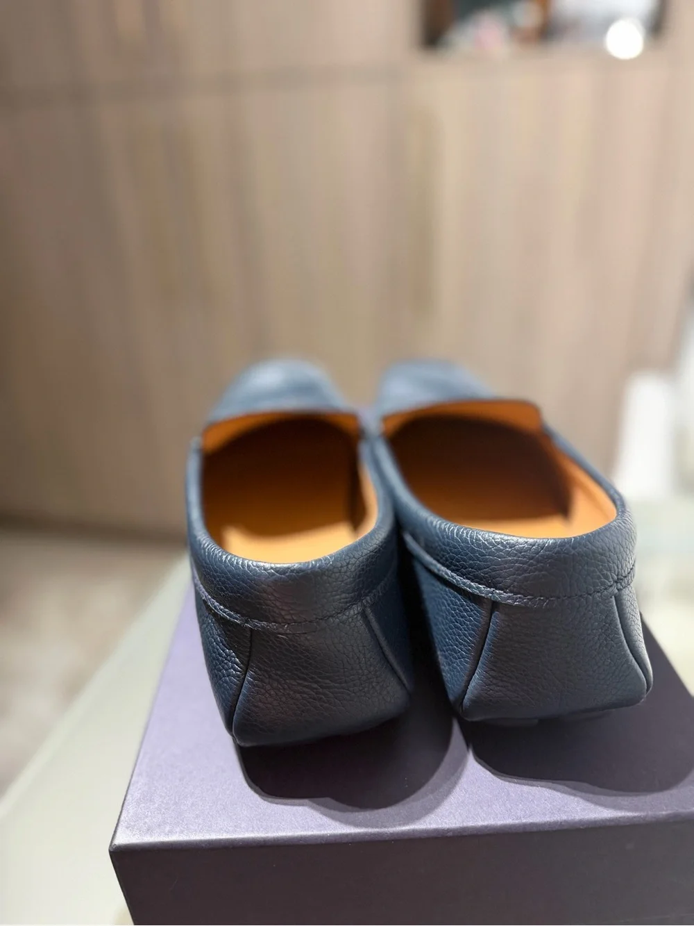 Prada Navy Pebbled Leather Driving Loafers